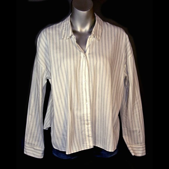James Perse Striped Relaxed Blouse, Cropped, Boxy - Picture 5 of 13